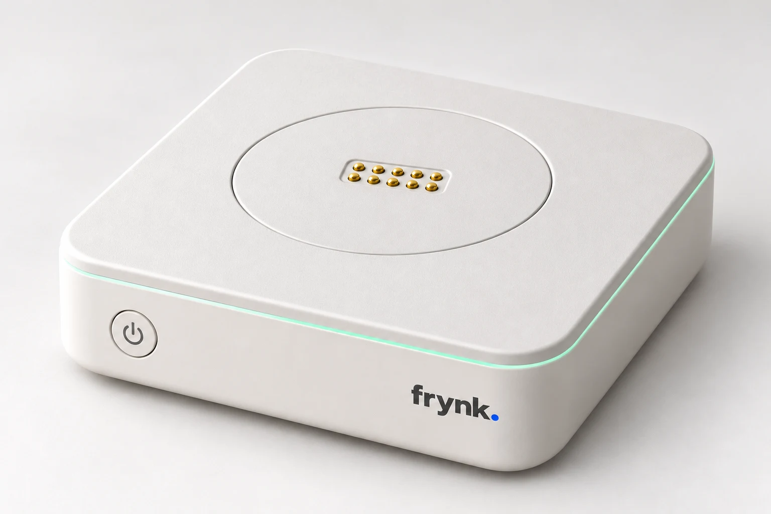 Branded Frynk Home concept with centred docking contacts and one power button.